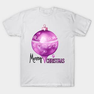 Purple Pink Magenta Large Christmas Ball Ornament with Merry Christmas T-Shirt